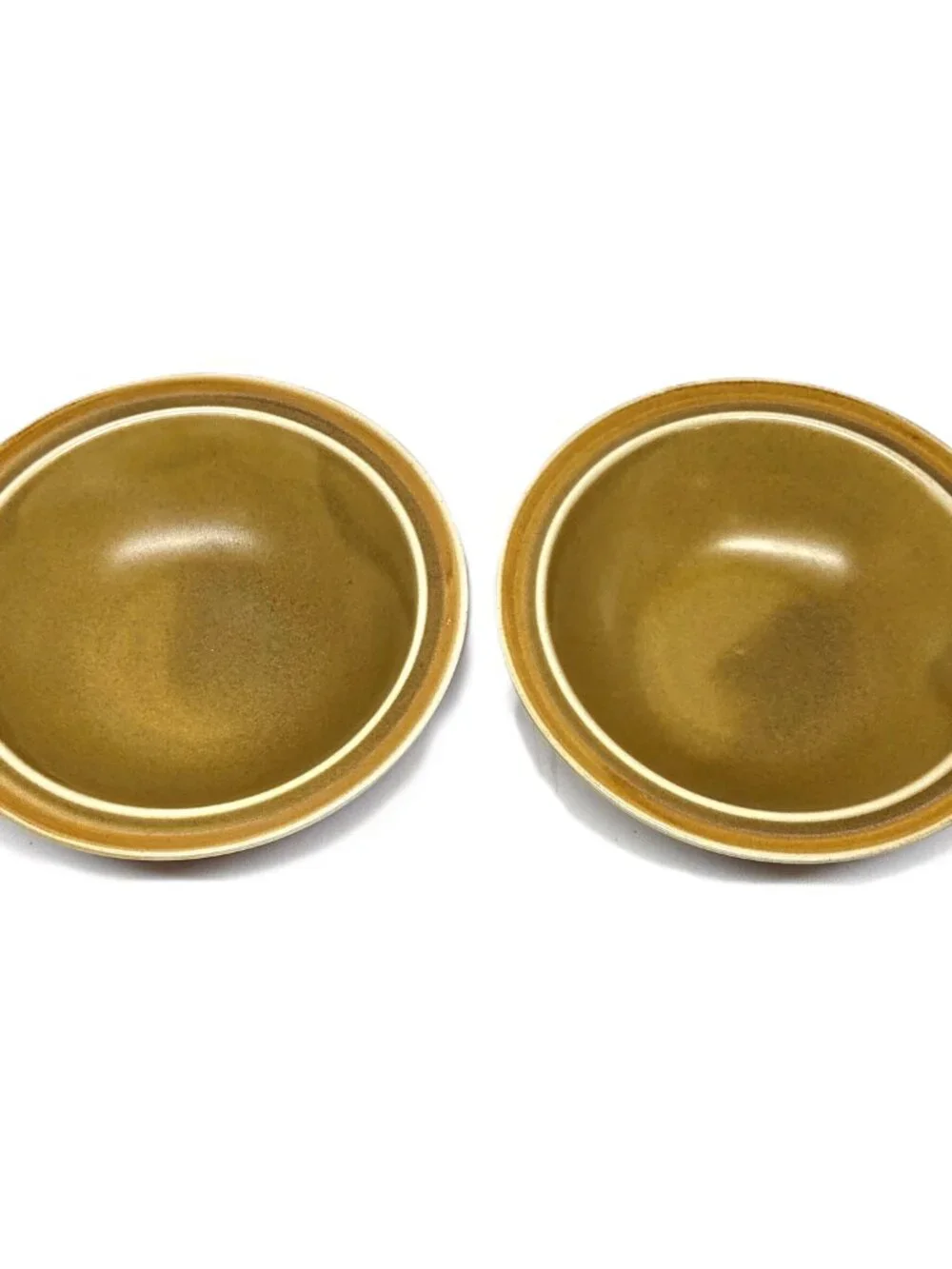 Vtg Independence Stoneware Yuma Bowl Set Lot x2 Rim Cereal Tan Interpace Japan